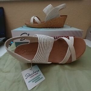 SKECHERS LUXE FOAM Womens Shoes size 10 High Tea Cork Wedge Sandals